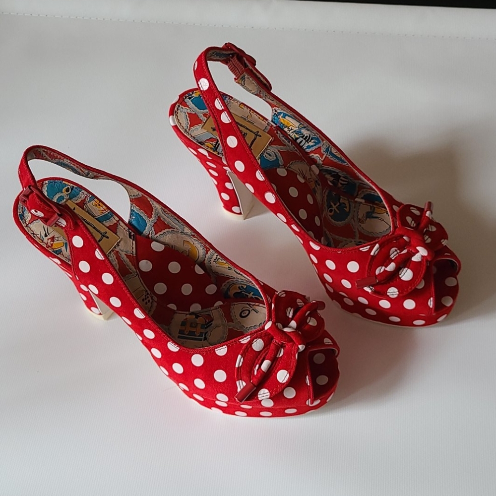 Miss L-Fire suede polka dot retro heels